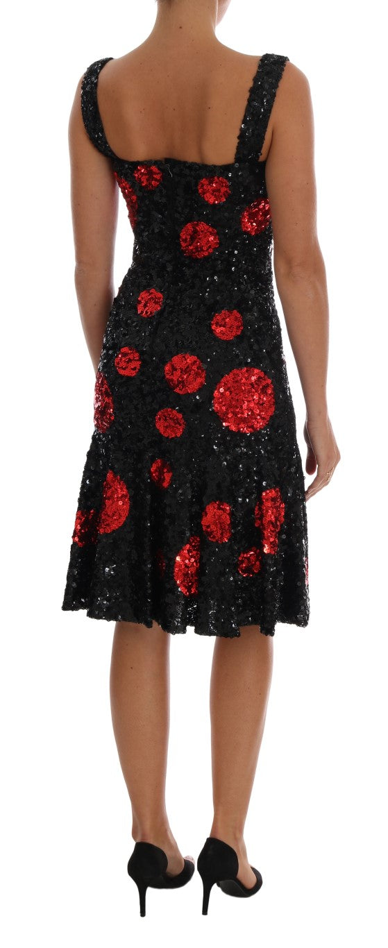 Dolce & Gabbana Schwarzes rotes gepunktetes Pailletten-Shiftkleid