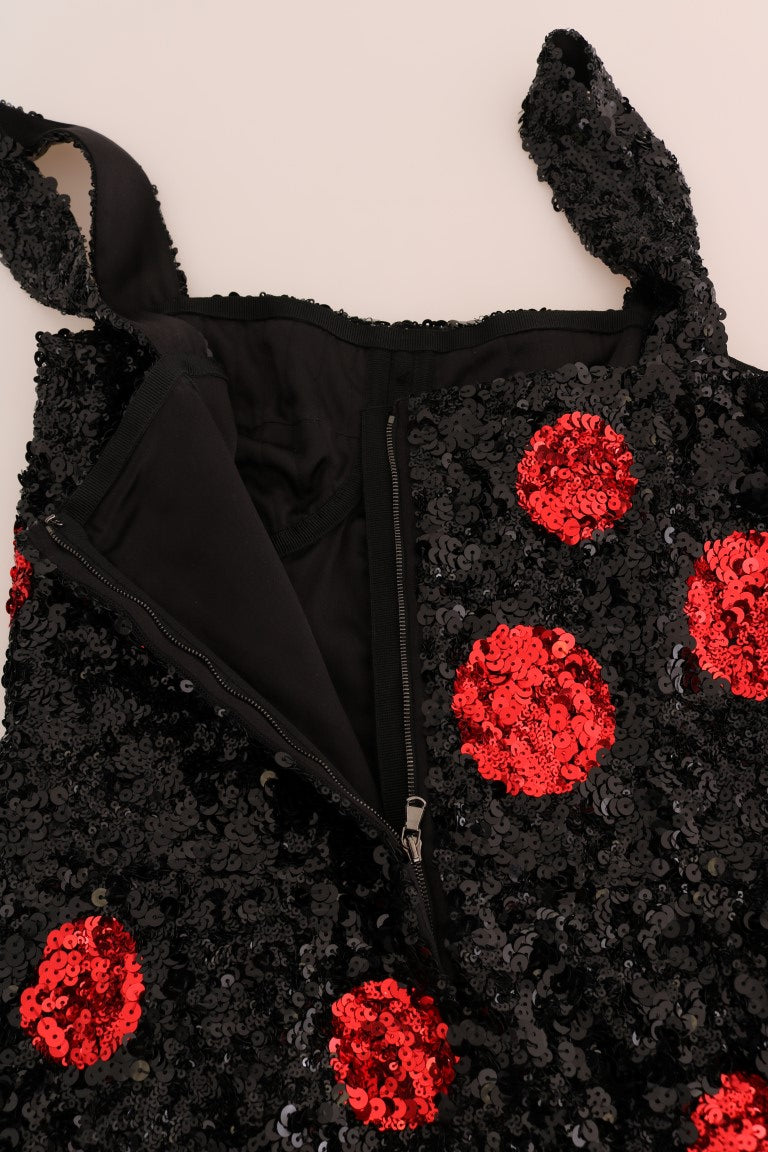 Dolce & Gabbana Schwarzes rotes gepunktetes Pailletten-Shiftkleid