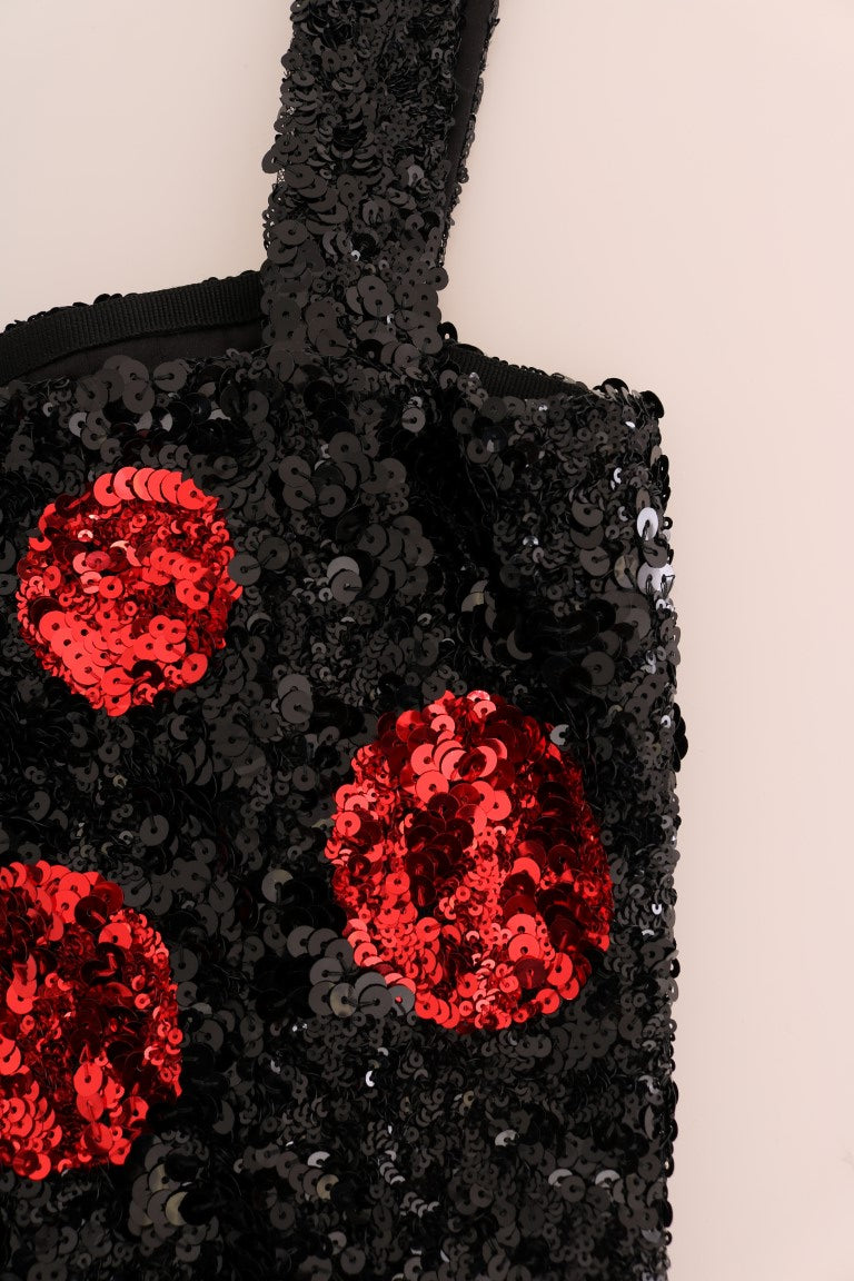 Dolce & Gabbana Schwarzes rotes gepunktetes Pailletten-Shiftkleid