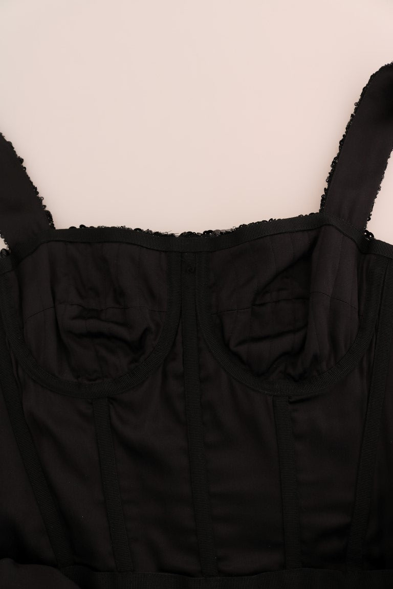 Dolce & Gabbana Schwarz-Rot Paillettenbesetztes Etuikleid