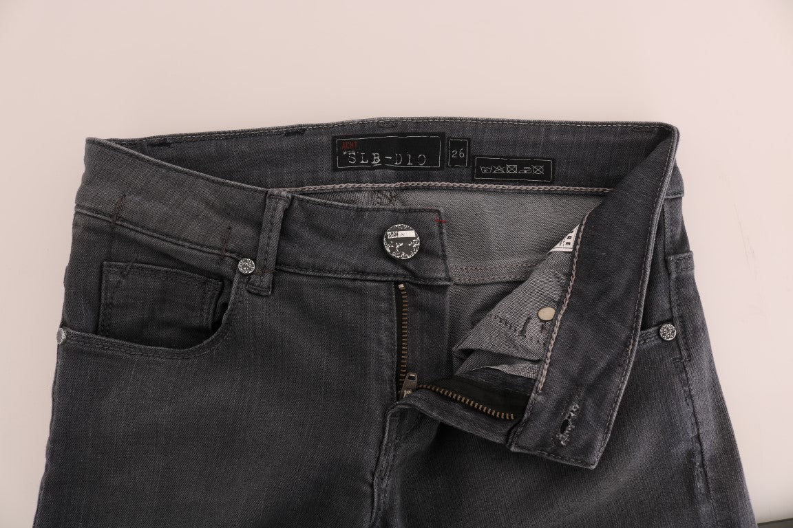 Acht Graue Slim Fit Denim-Jeans aus Baumwolle