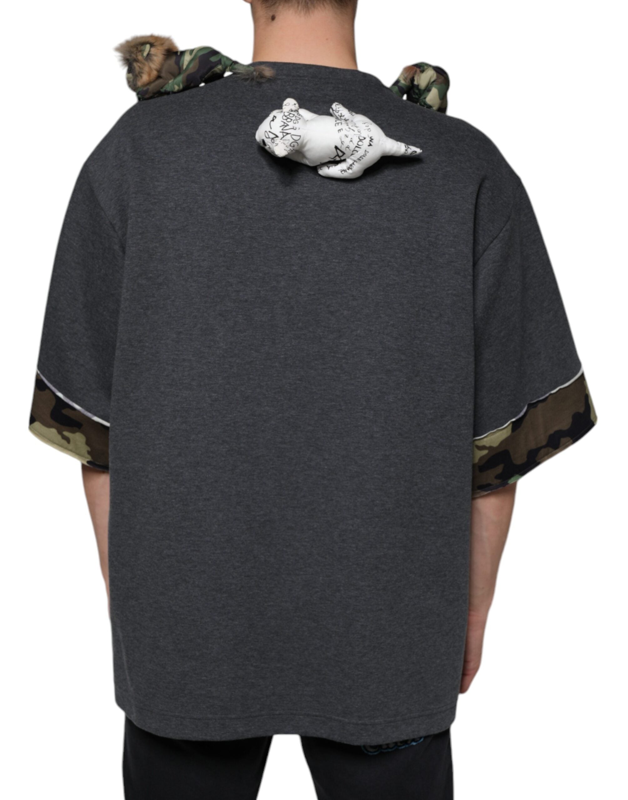 Dolce & Gabbana Graues Camouflage Animal Stuff Baumwoll-T-Shirt