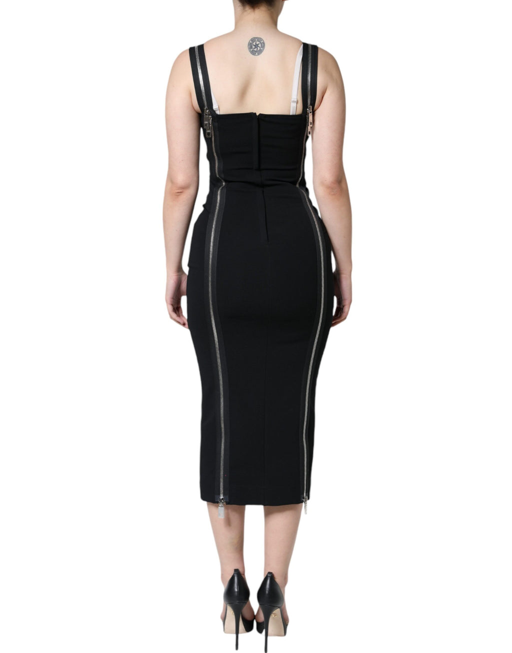 Dolce & Gabbana Schwarzes Bodycon-Midikleid mit Reißverschluss