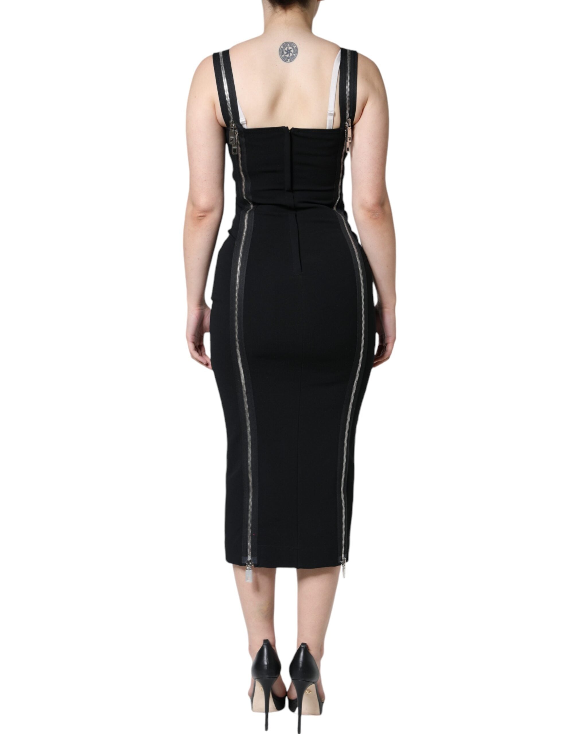 Dolce & Gabbana Schwarzes Bodycon-Midikleid mit Reißverschluss
