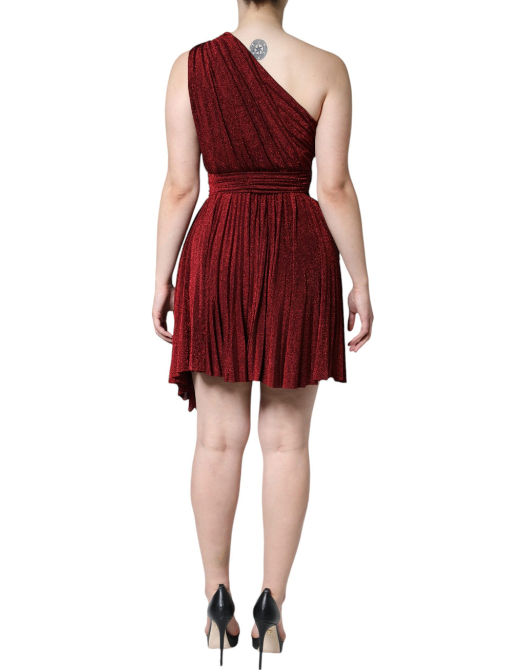 Dolce & Gabbana rotes plissiertes A-Linien-Minikleid mit einem Schulterträger