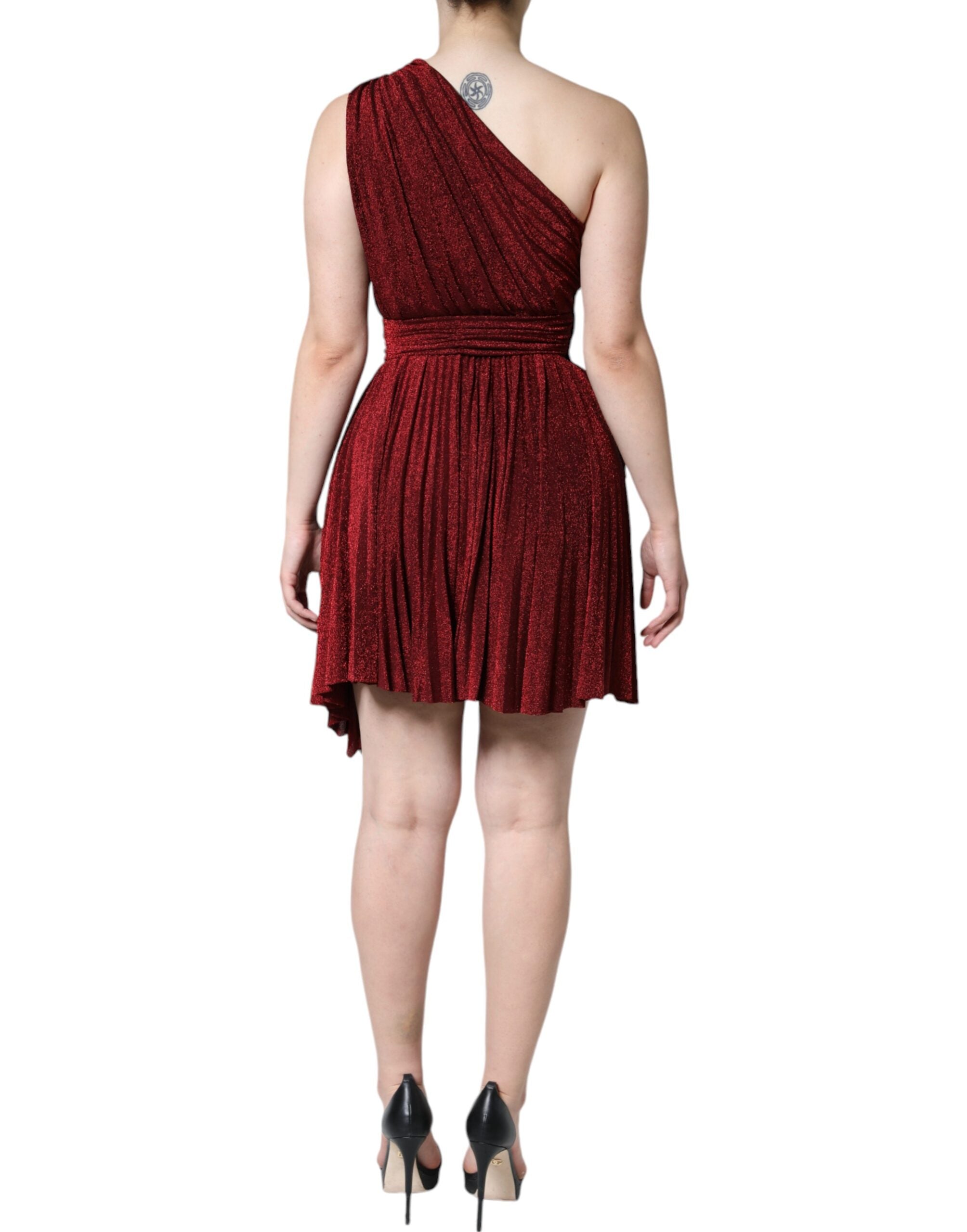 Dolce & Gabbana rotes plissiertes A-Linien-Minikleid mit einem Schulterträger