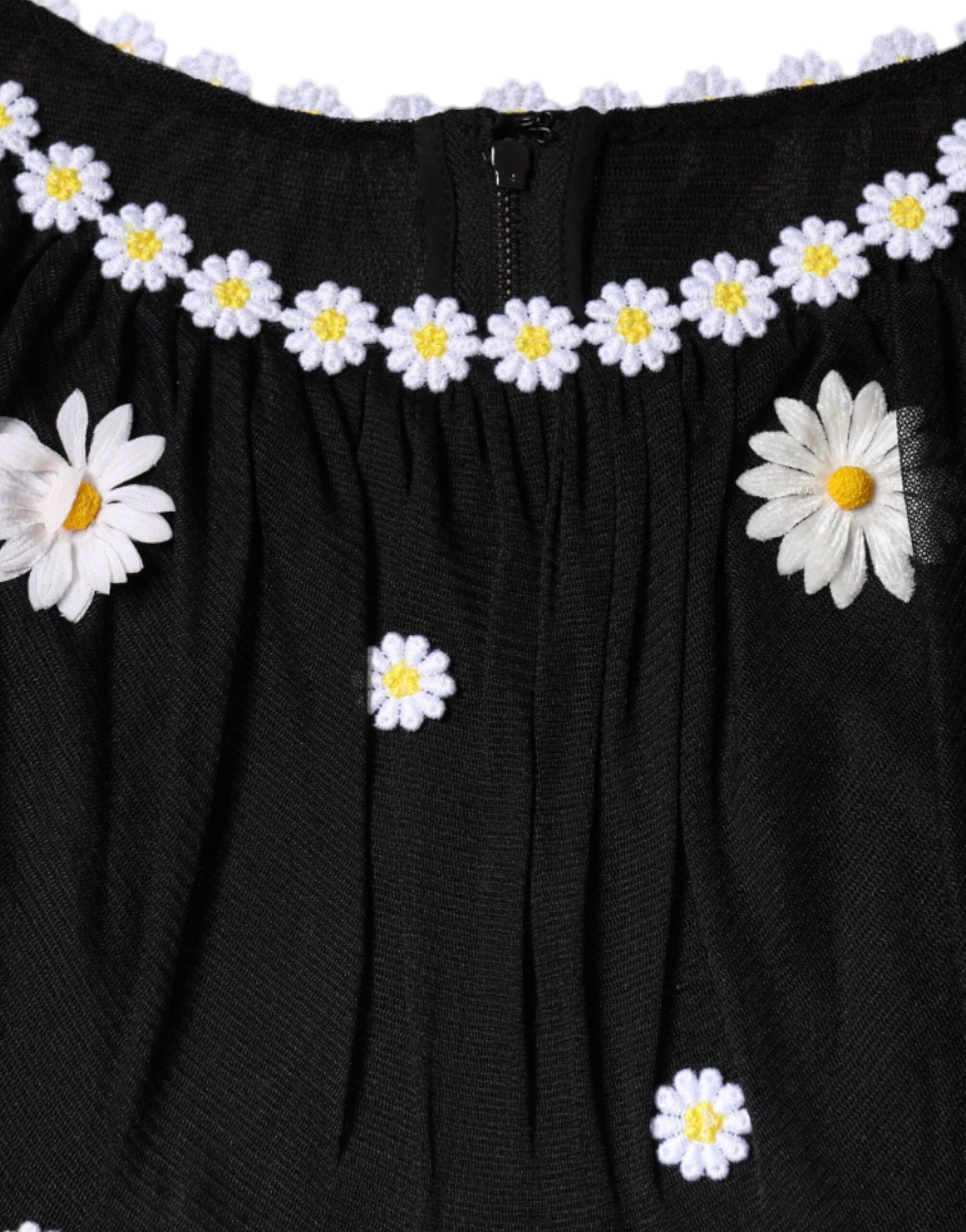 Dolce & Gabbana Schwarzes Seiden Daisy A-Linie Langes Maxikleid