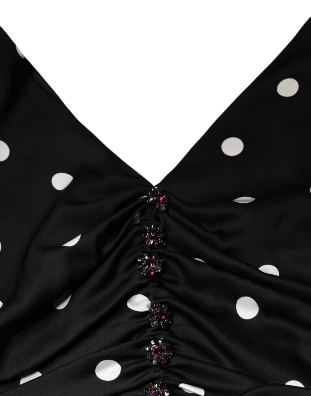 Dolce & Gabbana Zwarte Zijden Polkadot V-hals Kwastjes Midi Jurk