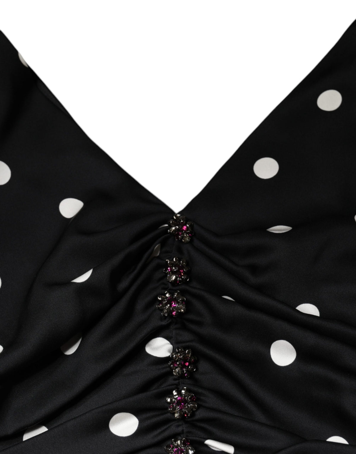 Dolce & Gabbana Zwarte Zijden Polkadot V-hals Kwastjes Midi Jurk