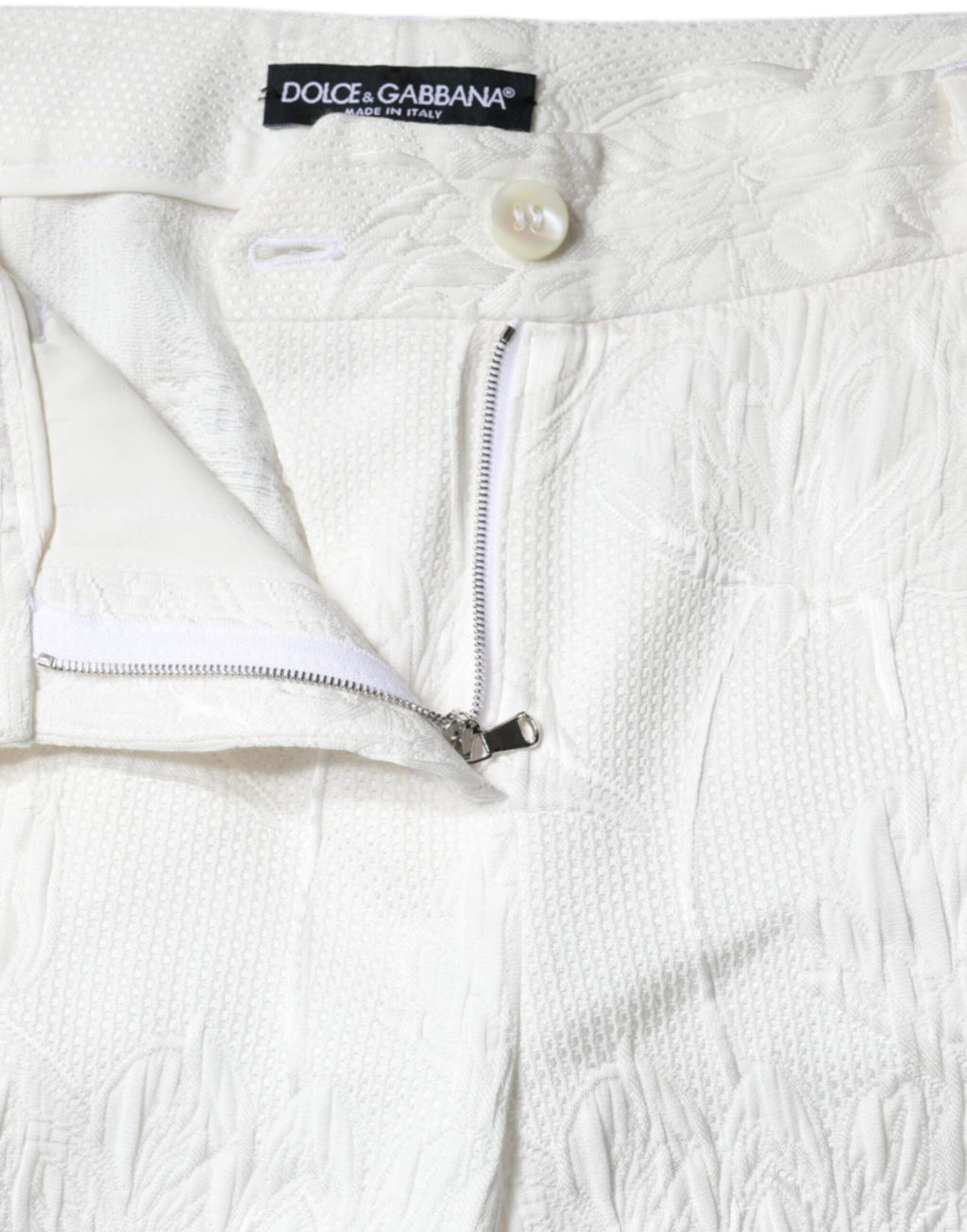 Dolce & Gabbana Weiße geblümte Brokat-Baumwoll-Cropped-Hose
