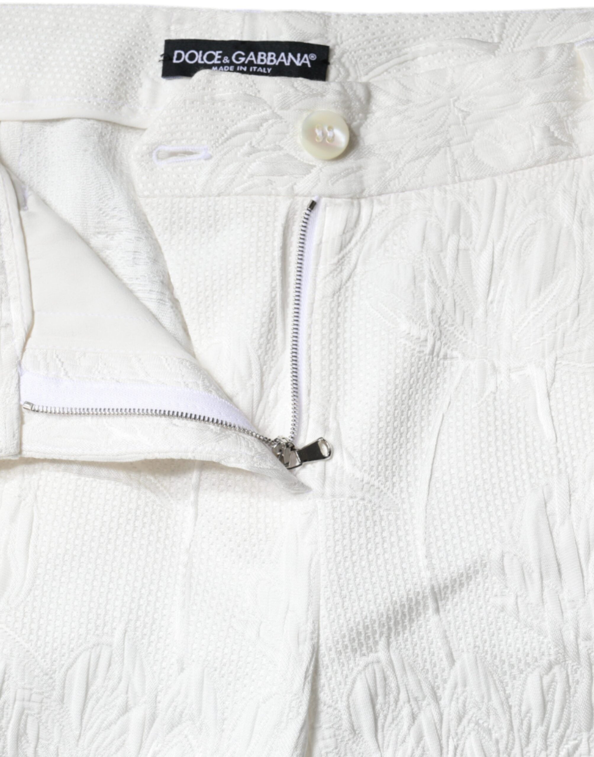 Dolce & Gabbana Weiße geblümte Brokat-Baumwoll-Cropped-Hose