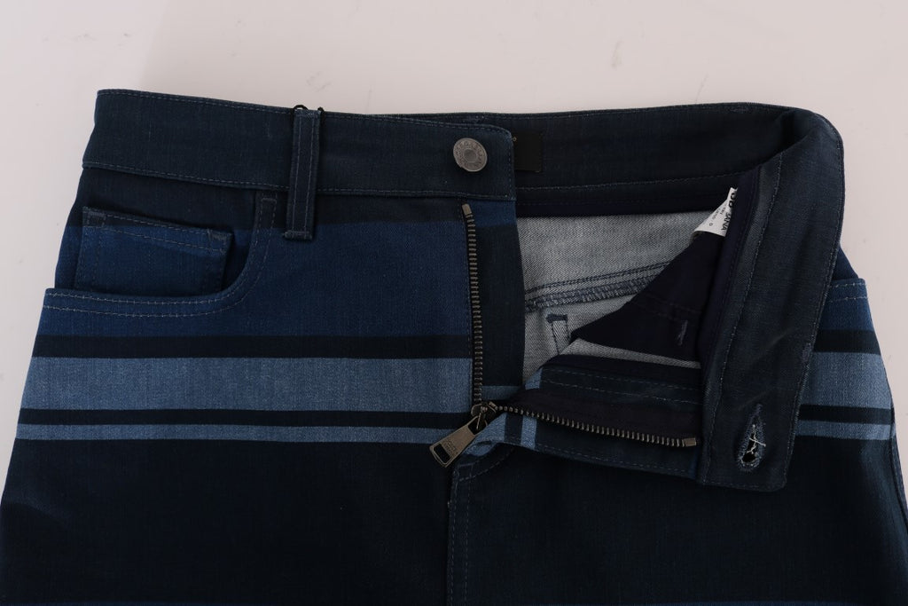 Dolce & Gabbana Kurzer blauer gestreifter Mini-Denim-Rock