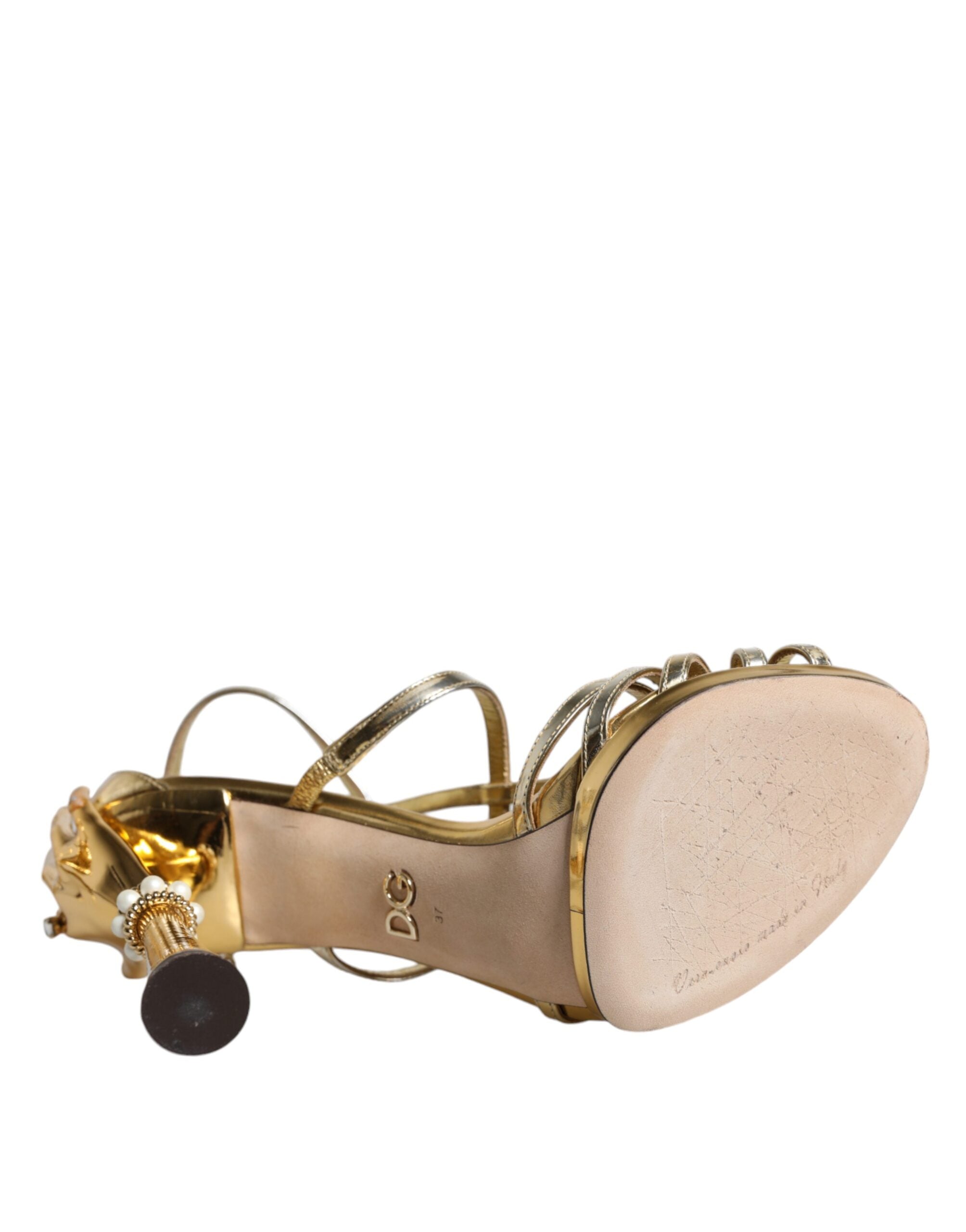 Dolce & Gabbana Gold Leder Barock Heels Sandalen Schuhe