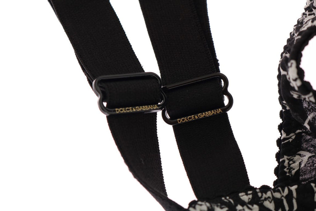 Dolce & Gabbana Schwarz Seide Weiß Spitze Stretch Unterwäsche BH