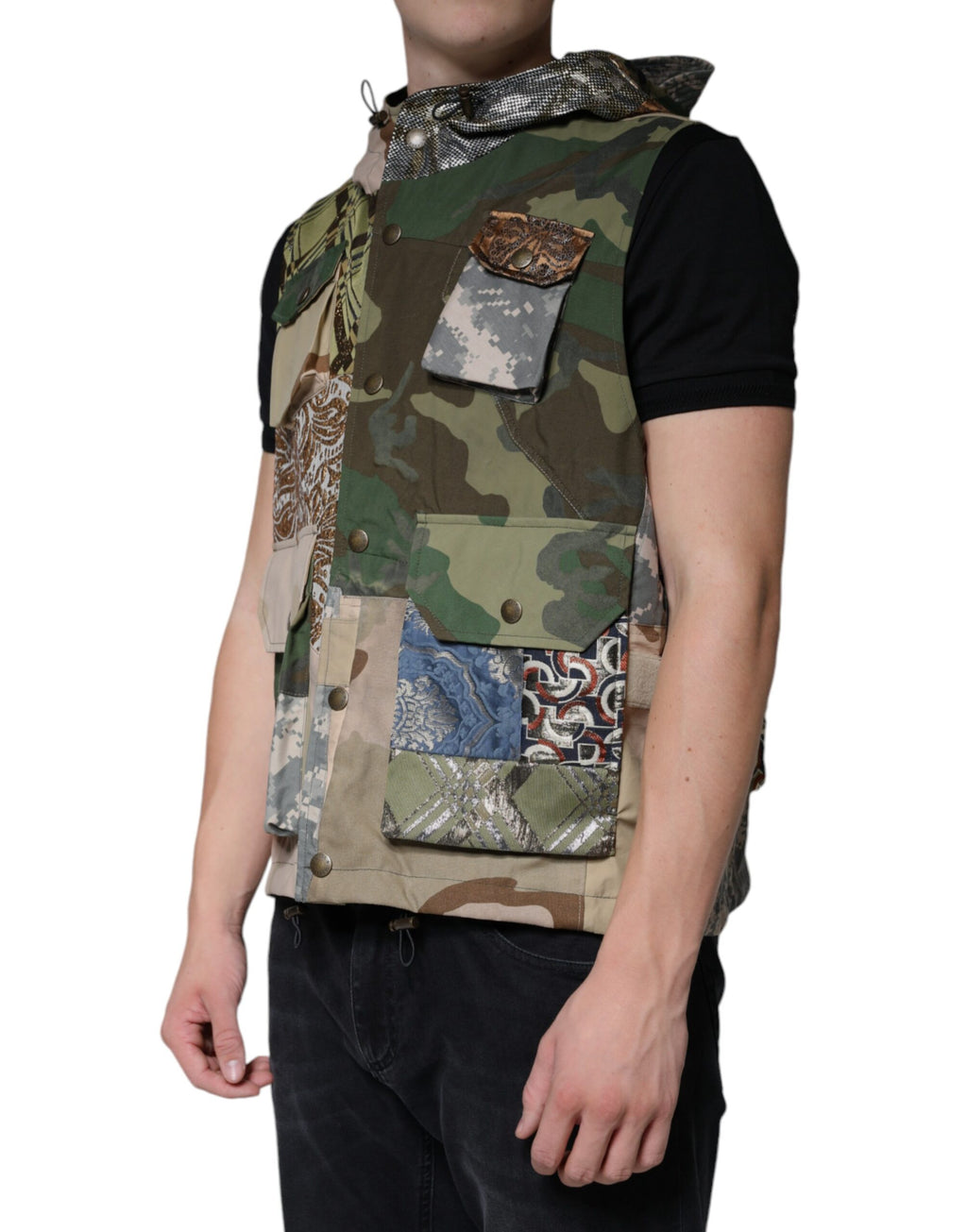 Dolce & Gabbana Multicolor Patchwork-Weste mit Kapuze Jacke