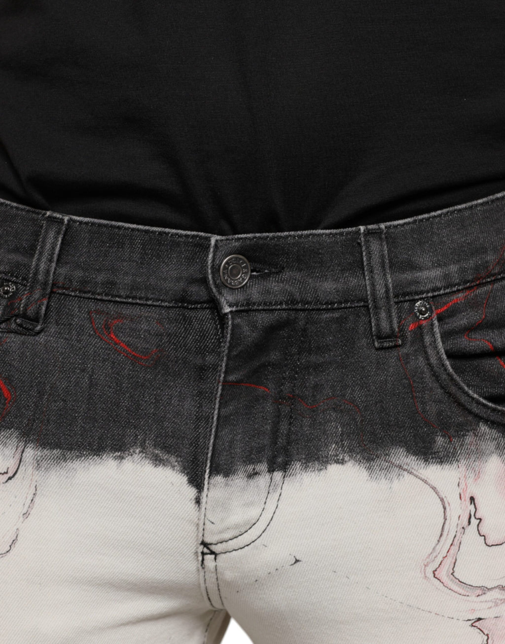 Dolce & Gabbana Schwarz Weiß Bedruckte Skinny Herren Denim Jeans