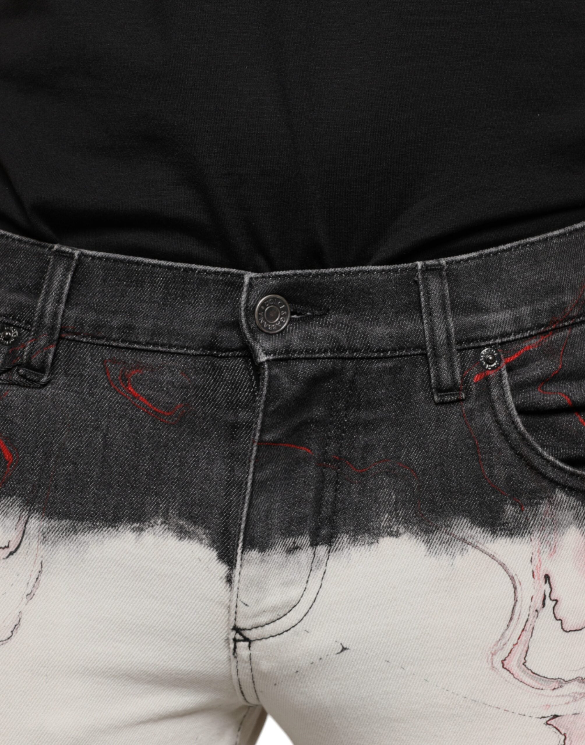 Dolce & Gabbana Schwarz Weiß Bedruckte Skinny Herren Denim Jeans