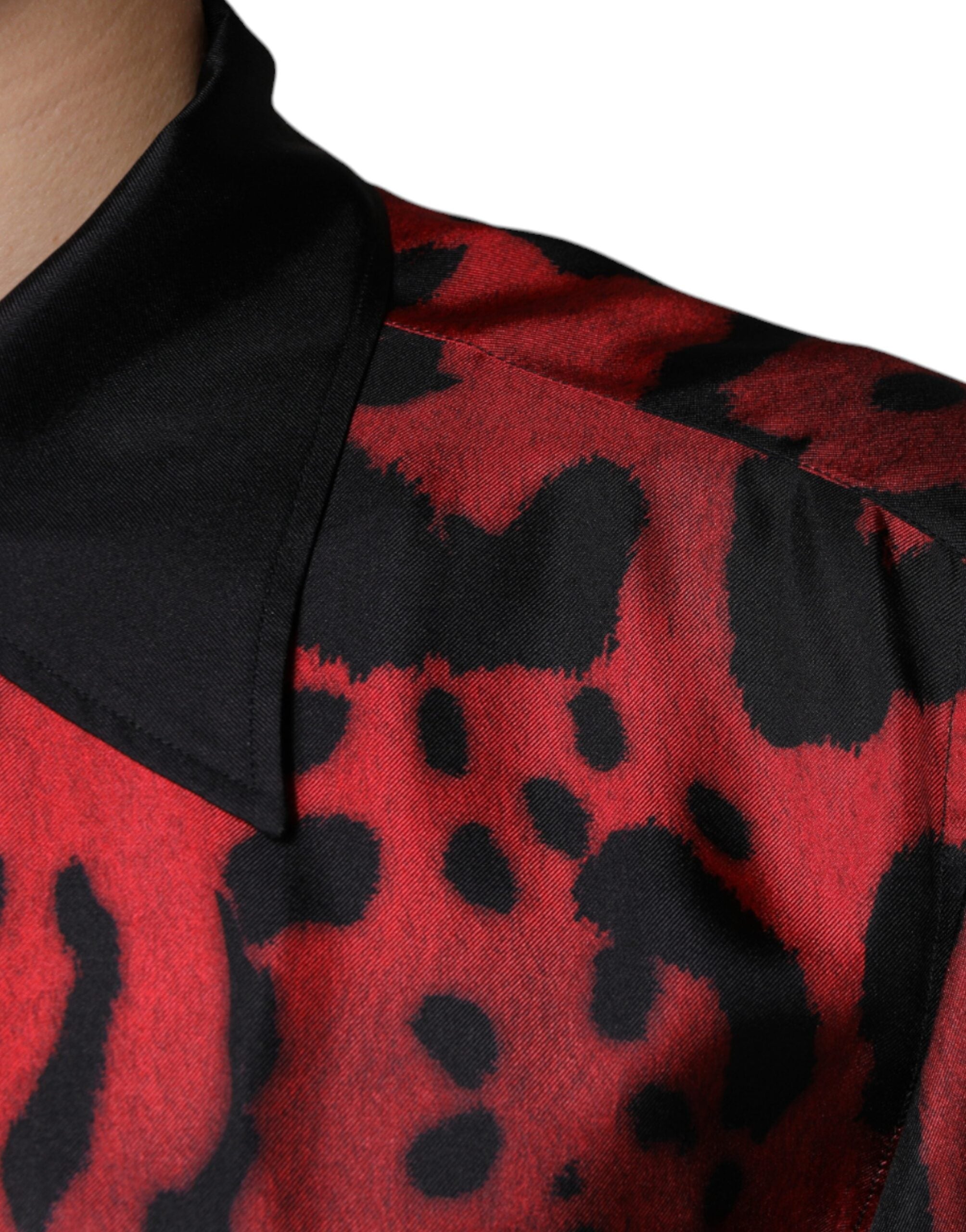 Dolce & Gabbana Rotes Leoparden-Seidenhemd mit Knopfleiste Freizeithemd