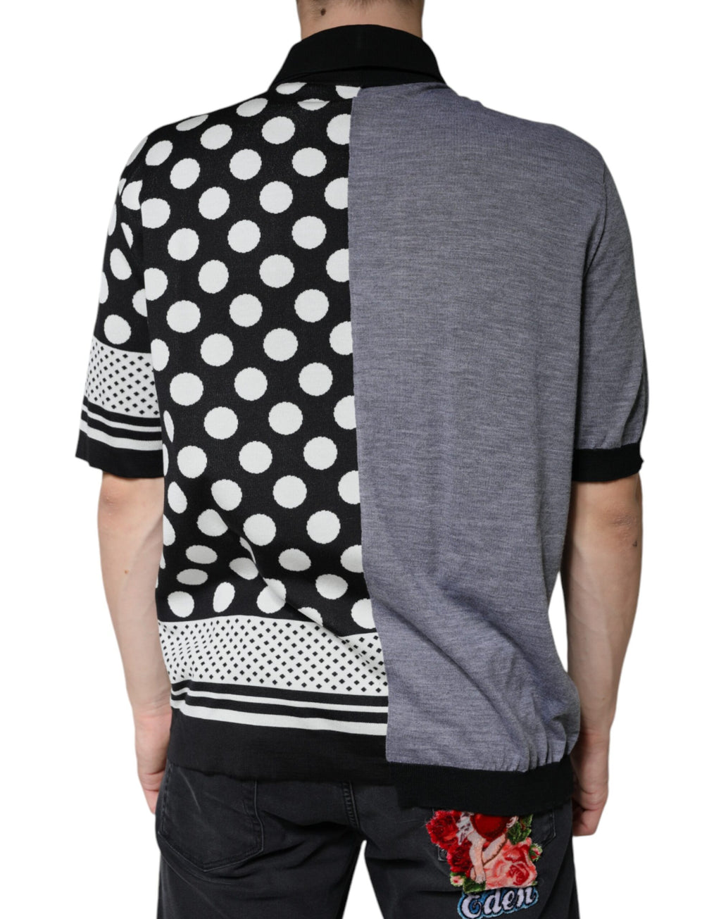 Dolce & Gabbana Schwarz-Weißes gepunktetes Poloshirt mit Kragen