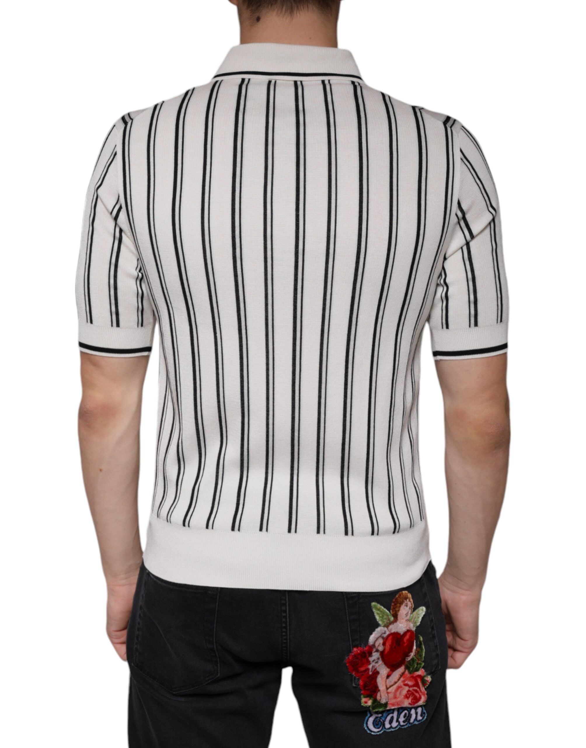 Dolce & Gabbana Weiß-schwarz gestreiftes Polo-Shirt mit kurzen Ärmeln