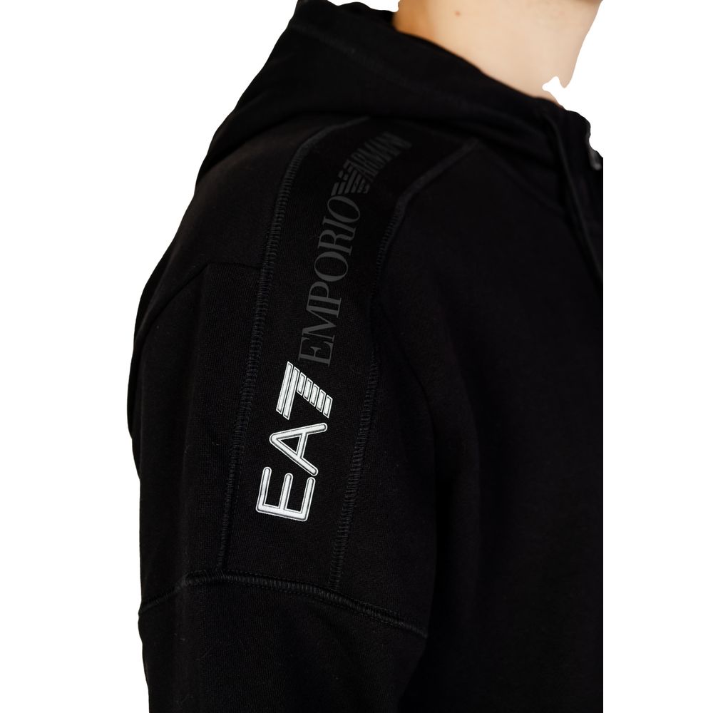 EA7 Emporio Armani Schwarzer Baumwoll-Kapuzenpulli