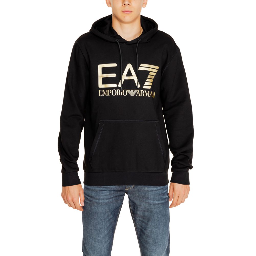EA7 Emporio Armani Schwarzer Baumwoll-Kapuzenpulli