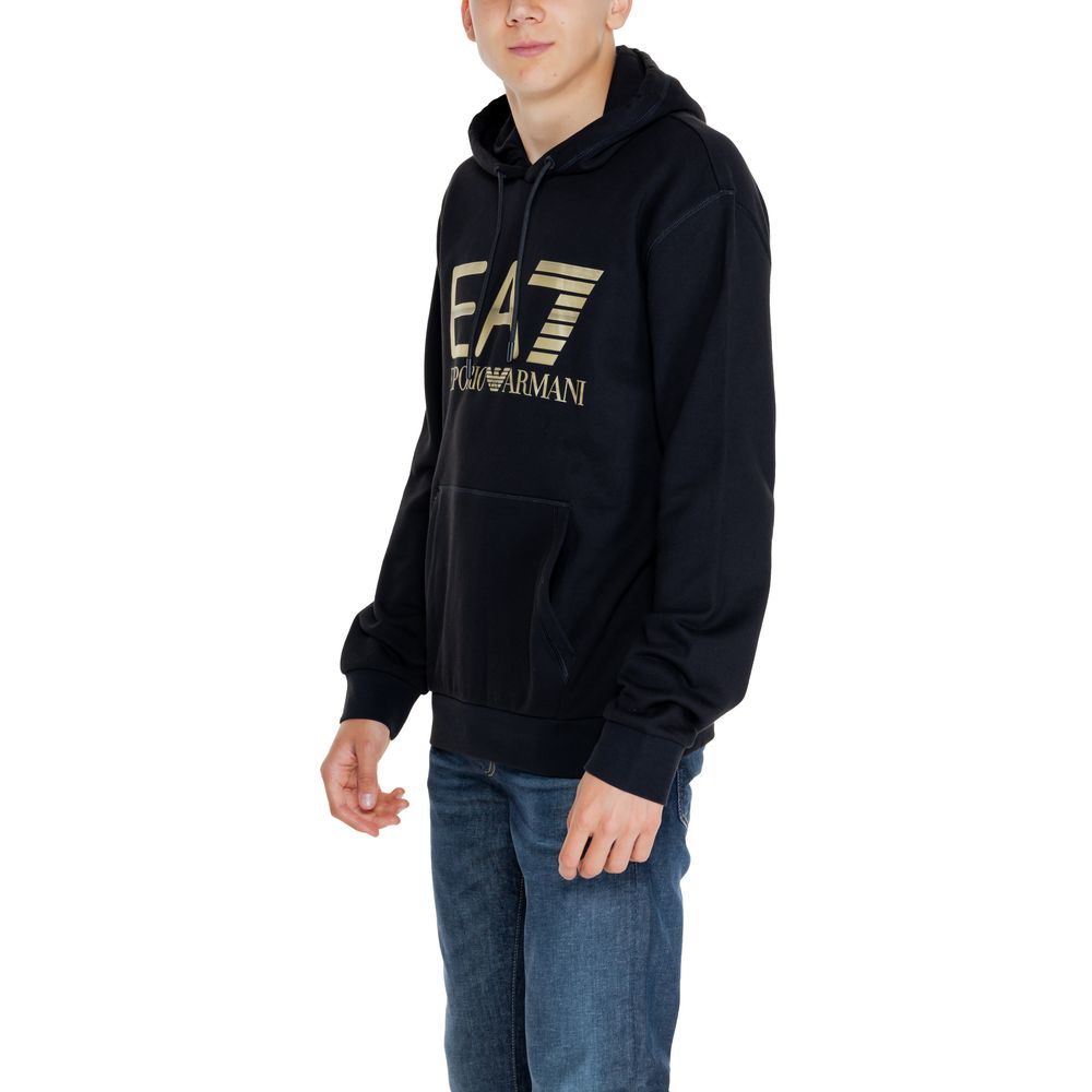 EA7 Emporio Armani Schwarzer Baumwoll-Kapuzenpulli