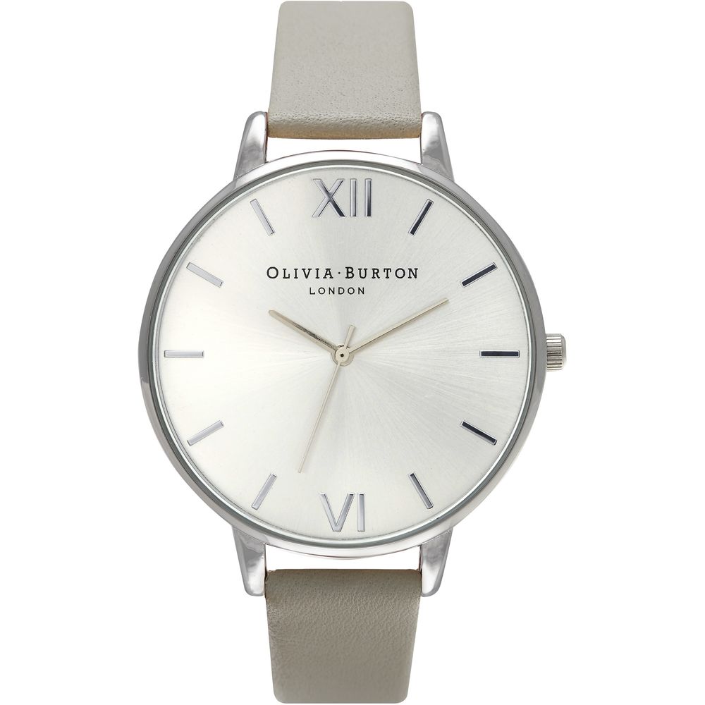 Olivia Burton Elegante graue Leder-Armbanduhr