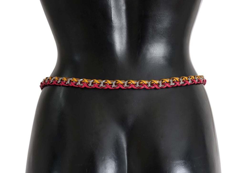 Dolce & Gabbana Rot Gelb Leder Kristall Gürtel