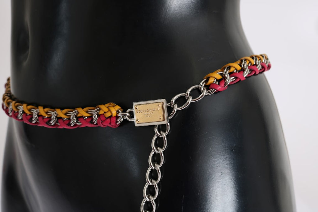 Dolce & Gabbana Rot Gelb Leder Kristall Gürtel