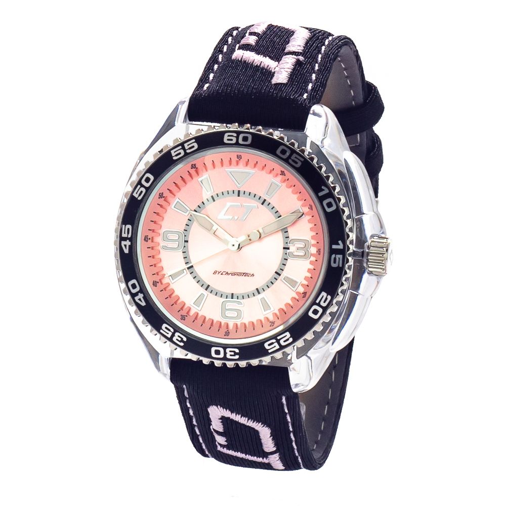 Chronotech Schwarze Leder-Cocktailuhr
