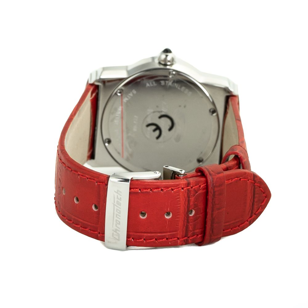 Chronotech Rote Leder-Kleid-Uhr