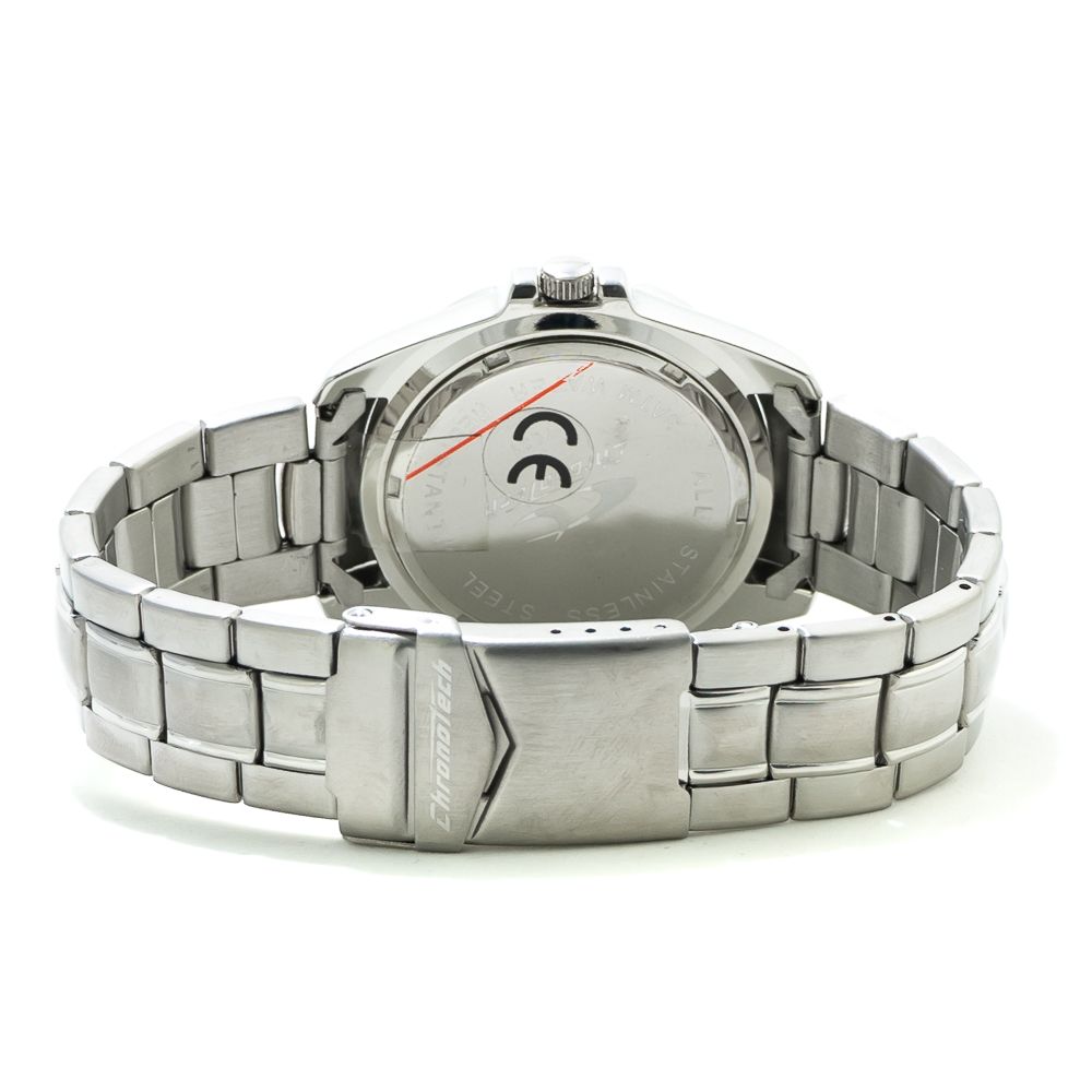 Chronotech Silberne Edelstahl-Armbanduhr