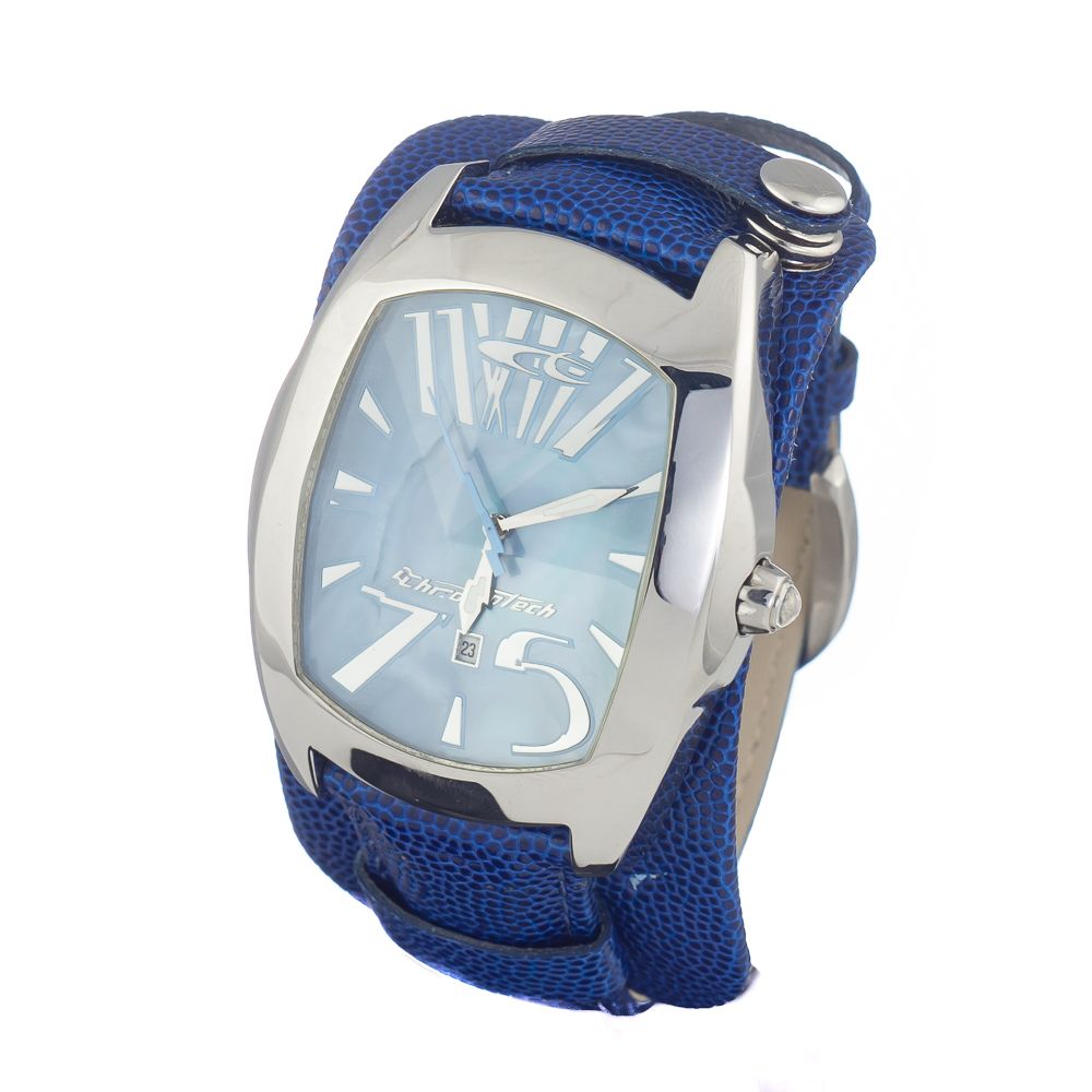 Chronotech Elegante blaue Leder-Armbanduhr