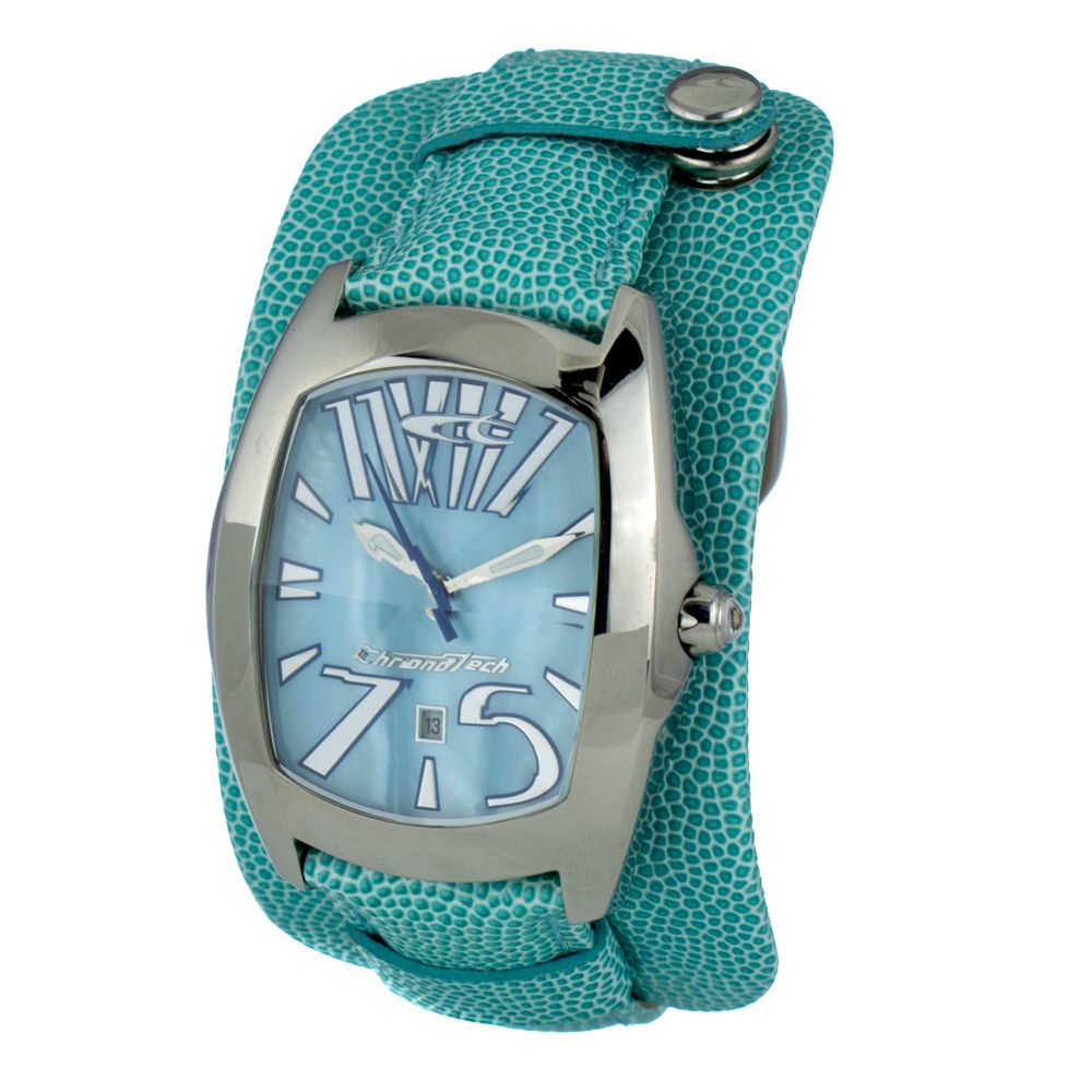 Chronotech Blaue Leder-Dress-Watch