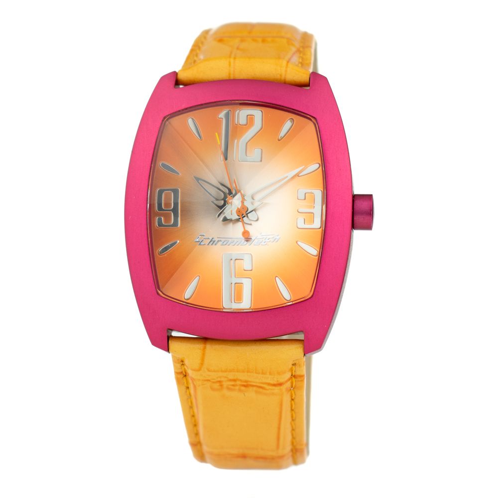 Chronotech Orangerotes Leder-Cocktailuhr