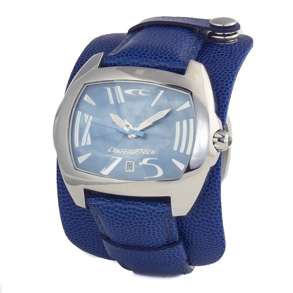 Chronotech Elegante blaue Leder-Armbanduhr