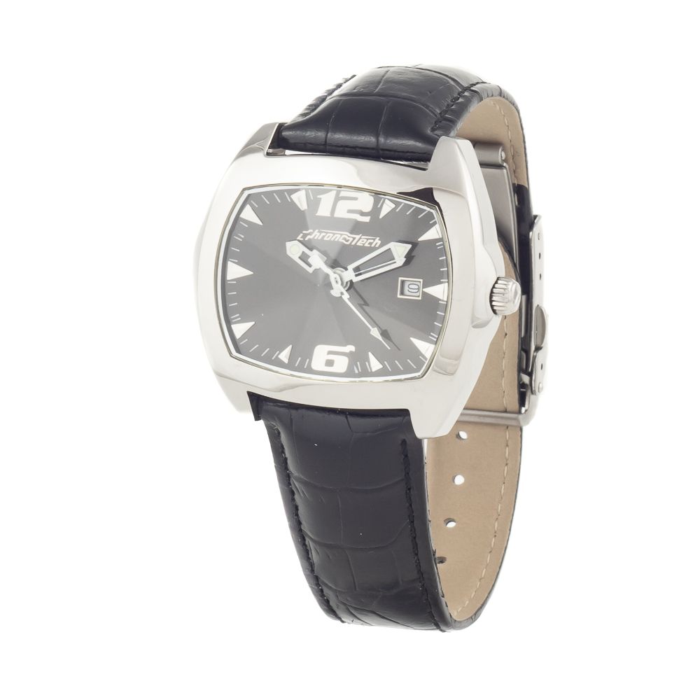 Chronotech Schwarze Leder-Kleidungsuhr