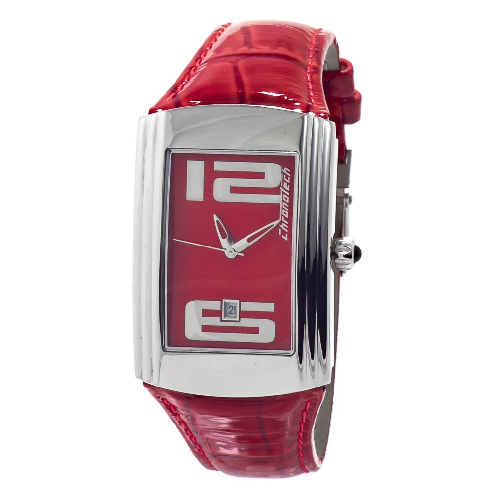 Chronotech Rote Leder-Kleid-Uhr