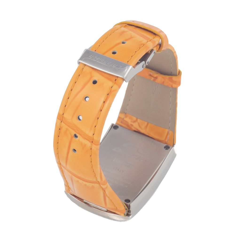 Chronotech Orangerotes Leder-Kleidungsstück-Armbanduhr