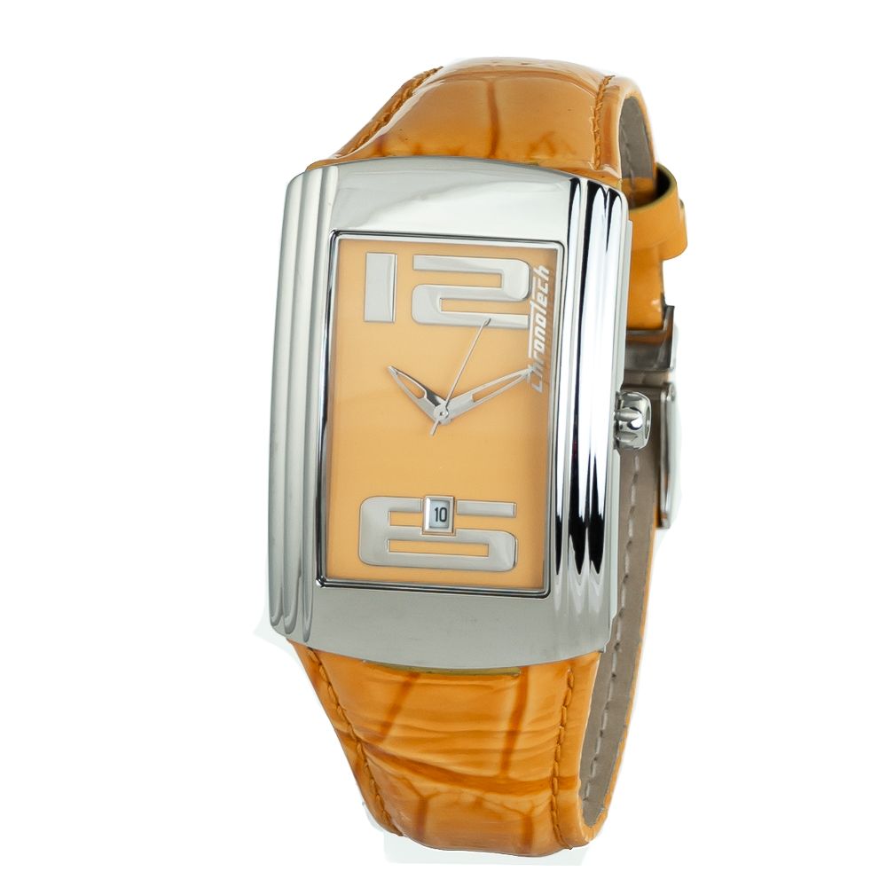 Chronotech Orangerotes Leder-Kleidungsstück-Armbanduhr