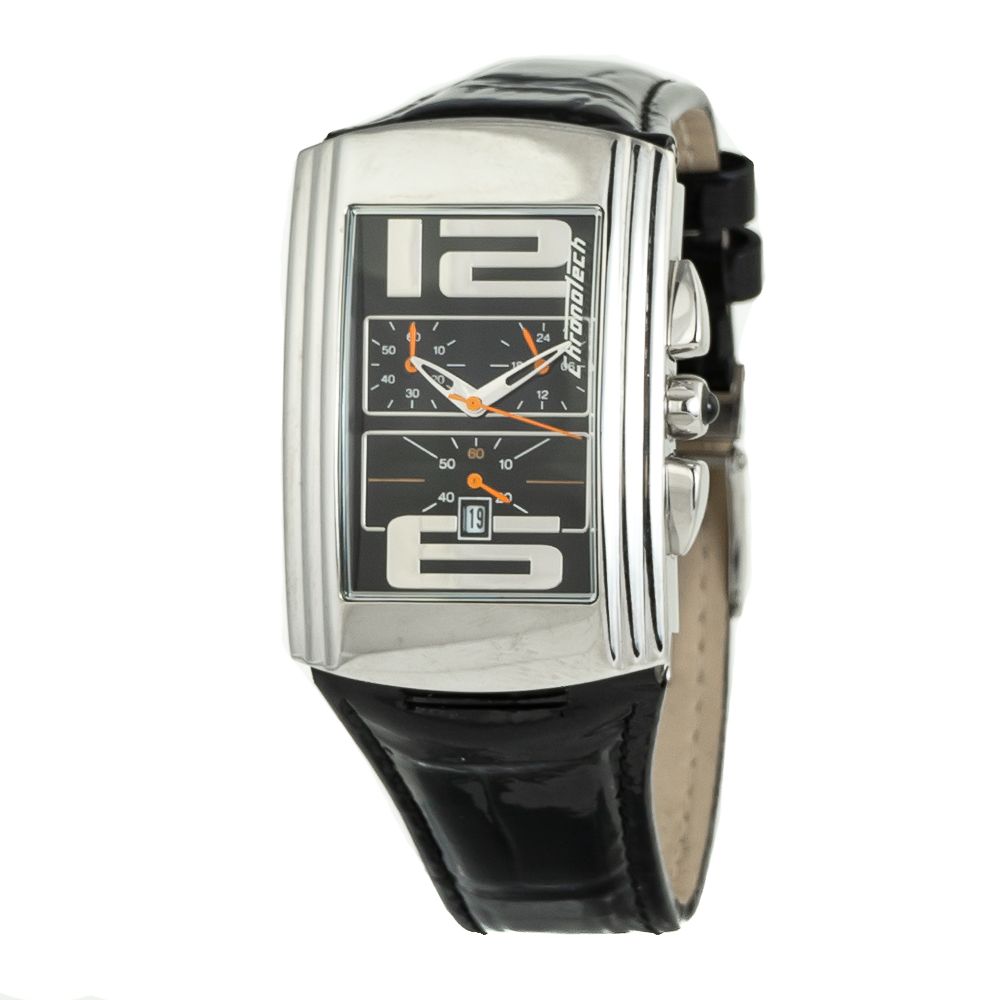 Chronotech Schwarze Leder-Cocktailuhr