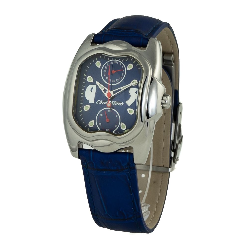 Chronotech Elegante blaue Leder-Armbanduhr