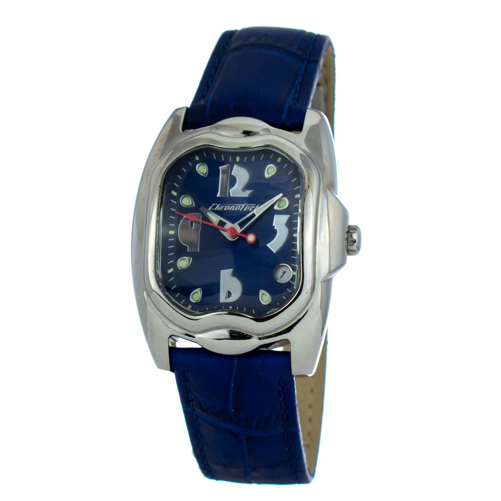 Chronotech Elegante blaue Leder-Armbanduhr