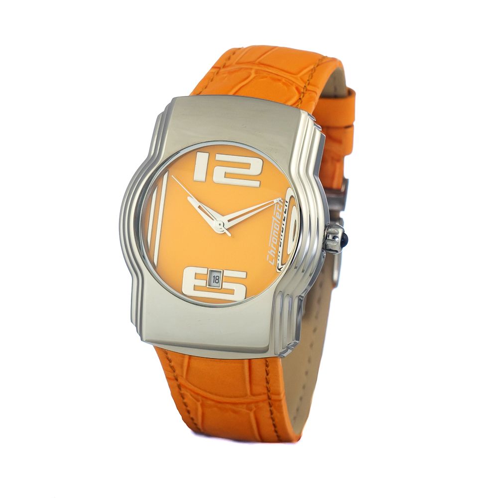Chronotech Orangefarbenes Leder-Armbanduhr
