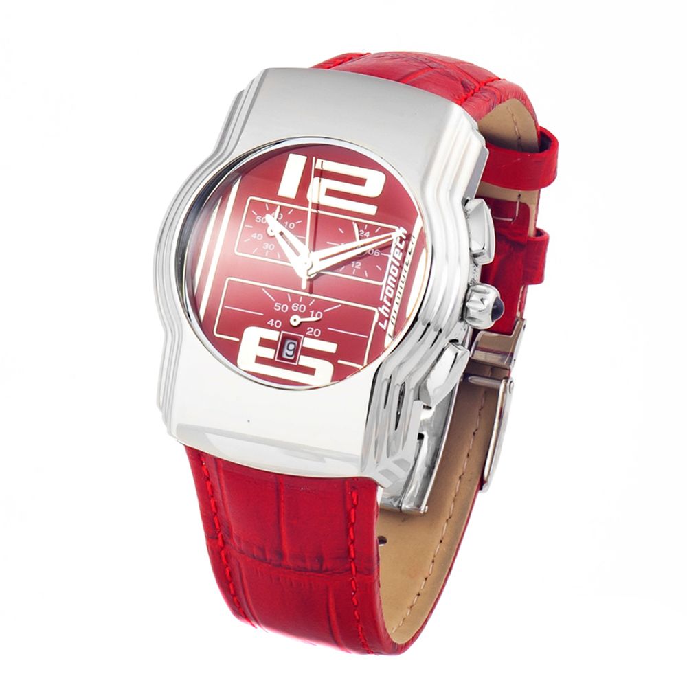 Chronotech Rote Leder-Kleid-Uhr
