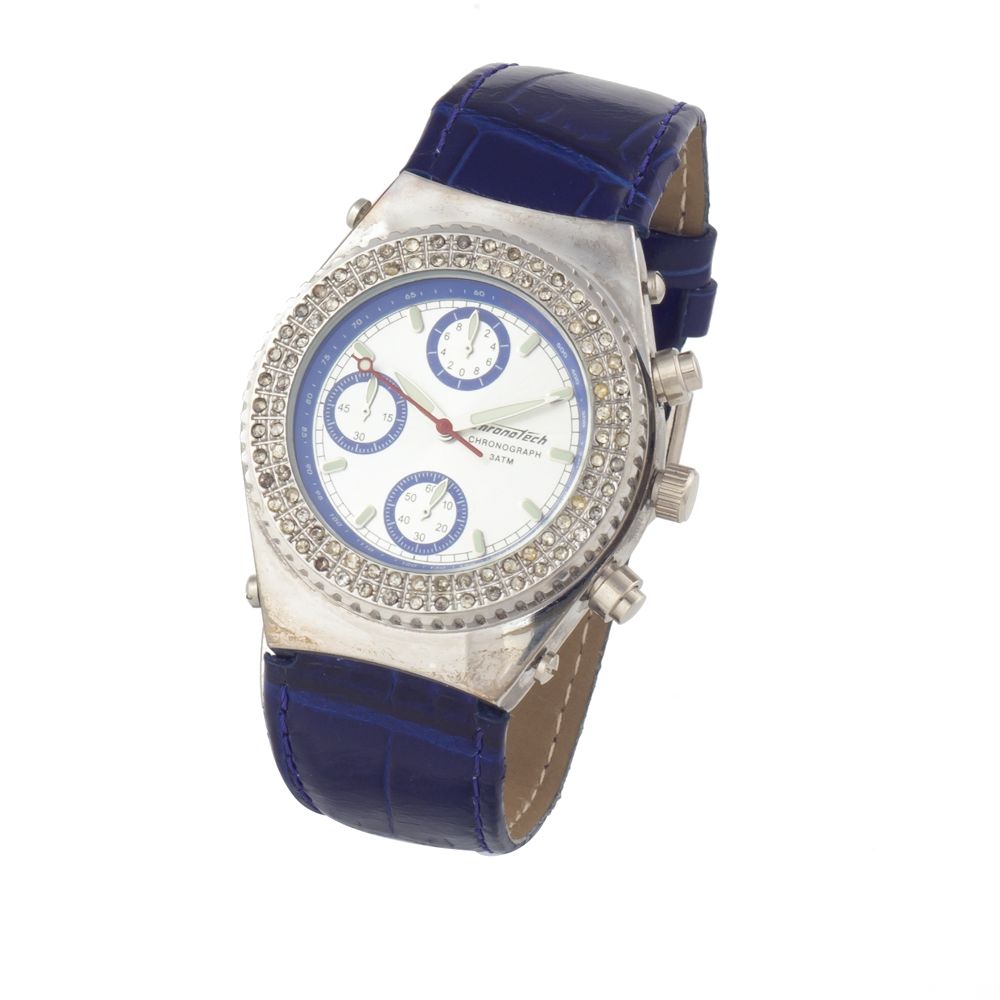 Chronotech Elegante blaue Leder-Armbanduhr