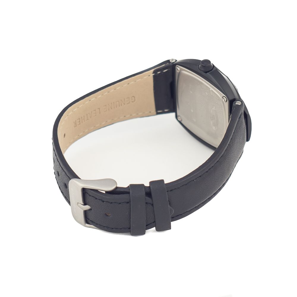Chronotech Schwarze Leder-Kleidungsuhr
