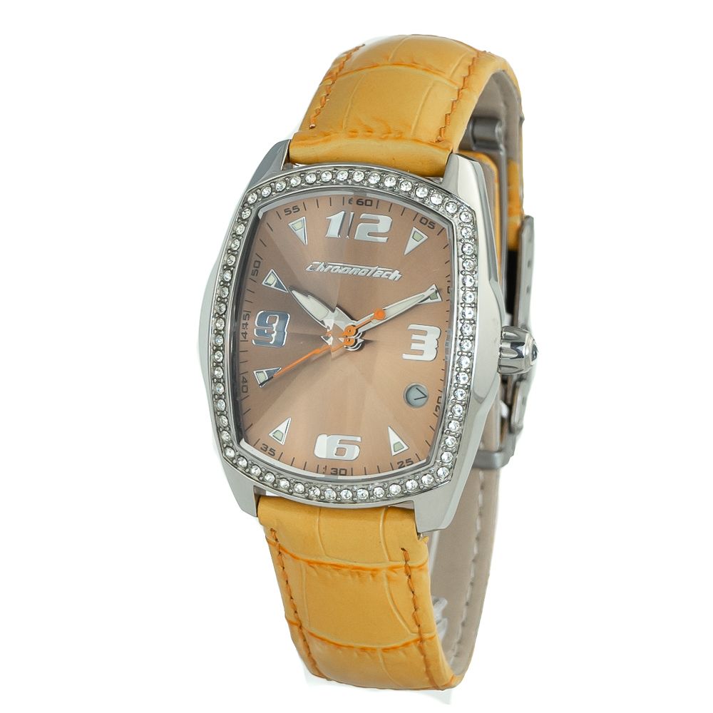 Chronotech Orange-farbenes Leder-Kleidungsstück-Armbanduhr