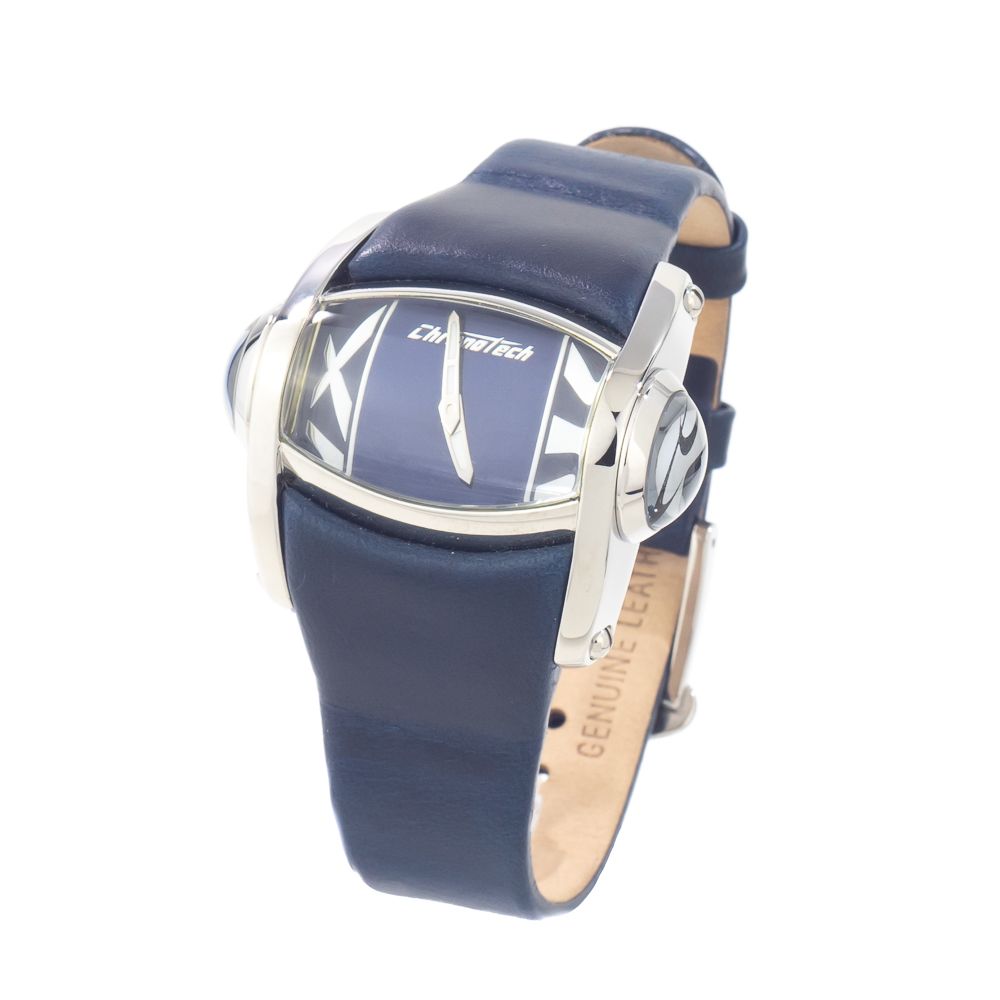 Chronotech Blaue Leder-Dress-Uhr
